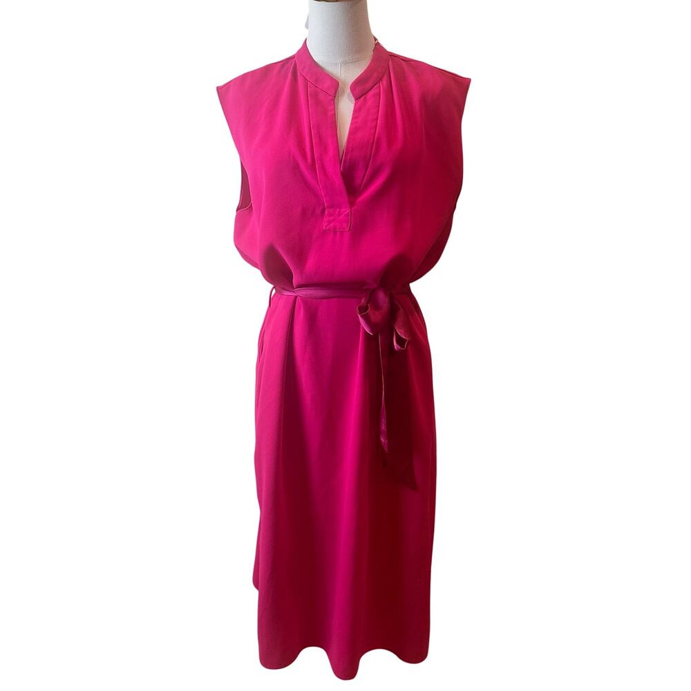 Rachel Roy Barbie Pink Blouson Dress Large Work Career Tie Waist Sleeveless $139 - Picture 7 of 11